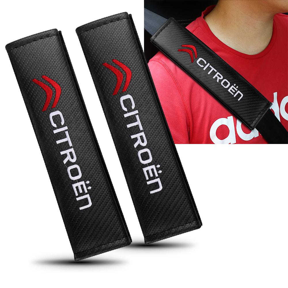2PCS Car Logo Carbon Fiber Seat Belt Shoulder Pad Protector Pad For Citroen C4L VTS C-ELYSEE C3-XR C1 C2 C3 C4 DS Celysee Saxo
