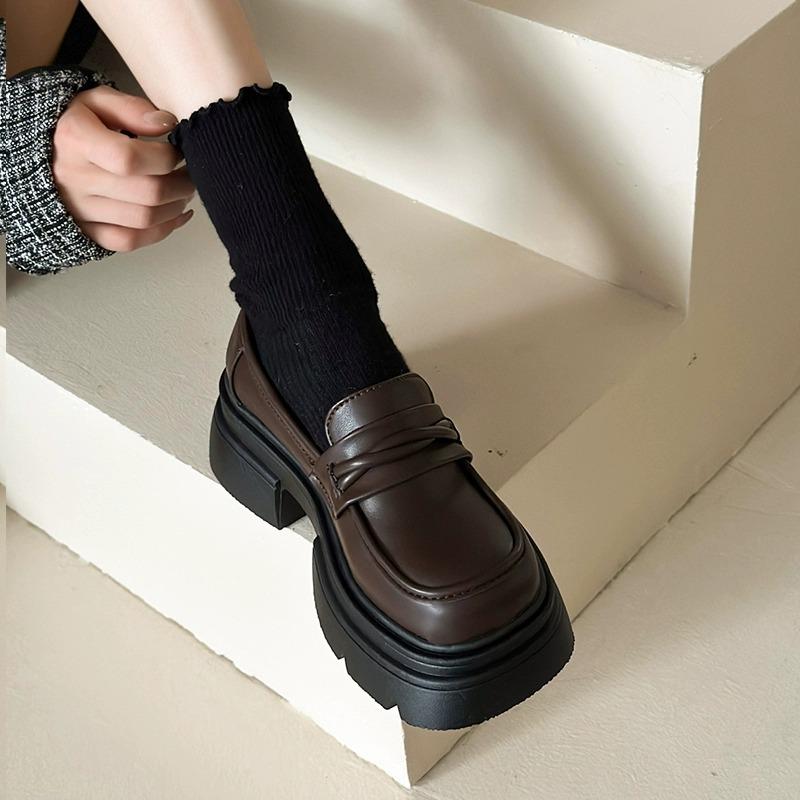 Thick-soled Thick-heeled Small Leather Shoes Women's New Autumn One-pedal Women's Shoes Single Shoes Black