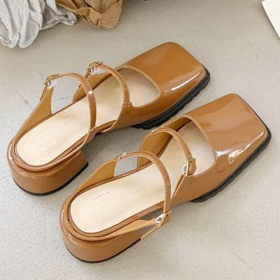 Модные ретро женские сандалии с квадратным носком и пряжкой на ремне, модные туфли Мэри Джейн на квадратном каблуке с узким ремешком, комфортная дизайнерская обувь из лакированной кожи