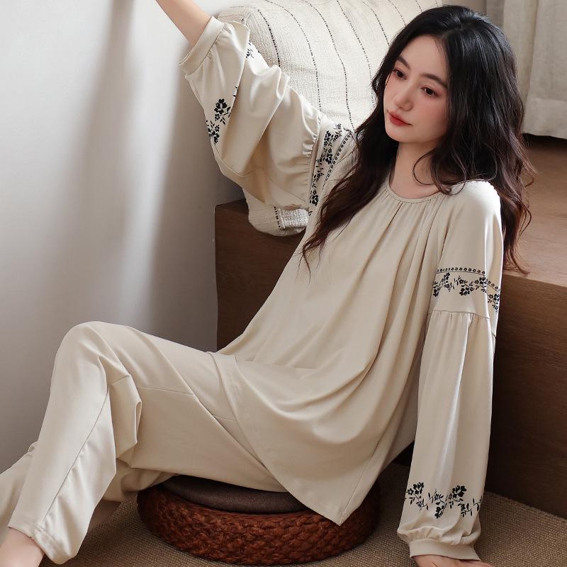 Women's Pure Cotton Long Sleeve Pajama Set with Chest Pads - 2025 Autumn Collection