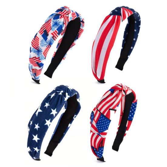 Повязка на голову с американским флагом для женщин и девочек, красная, белая, синяя, эластичная, с противоскользящим узлом, с дизайном, головной убор патриотический 4-й