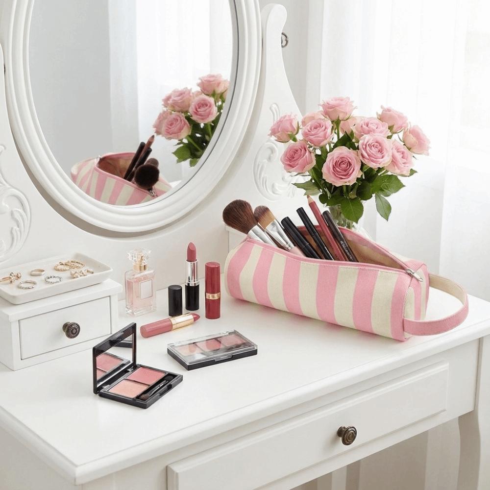 Large Capacity Hair Dryer Storage Bag Stripe Design Makeup Bag Hair Tool Organizer Pouch Home Use