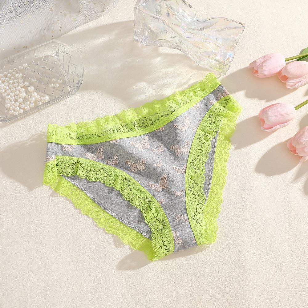 1PCS Cotton Panties for Women Sexy Lace Briefs Low Rise Breathable Underwear Tie-Dye Butterflies Print Soft Lingerie for Girls