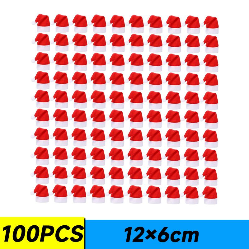 100 шт. рождественских шляп для украшения посуды, рождественская шляпа для семейной вечеринки, маленькая рождественская шляпа, держатель для вилки и ножа, сумка для новогодних подарков