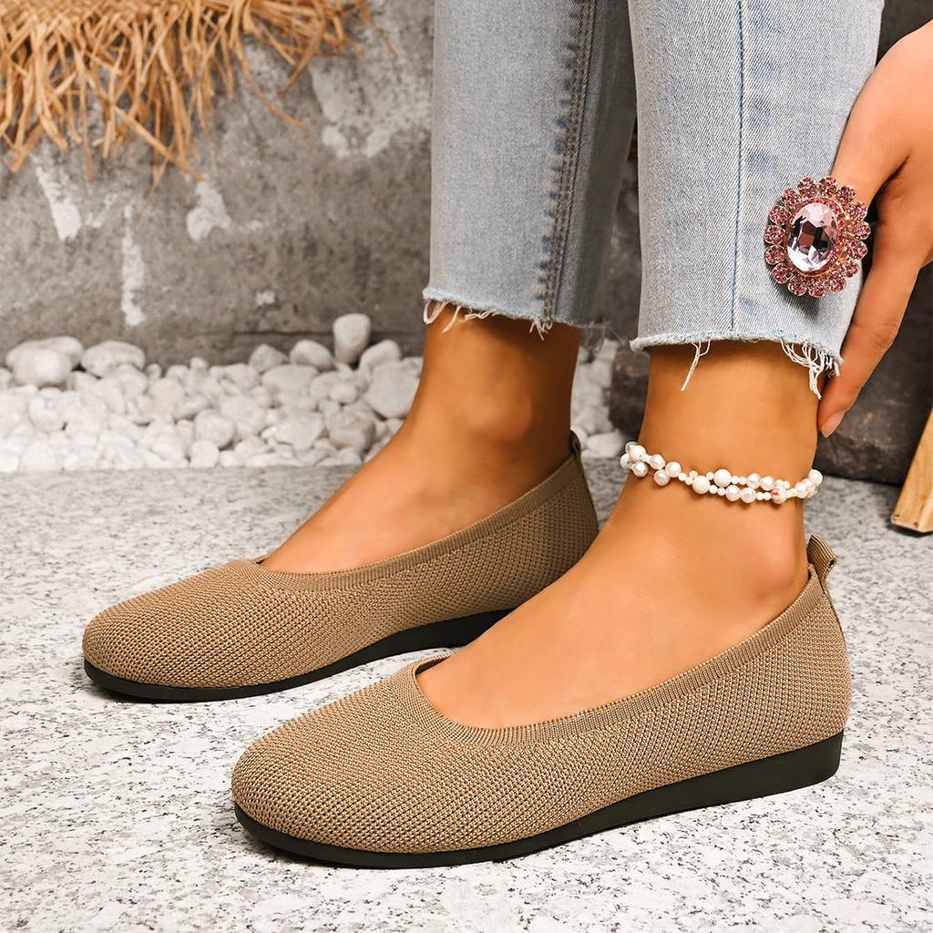 Fashion Round Toe Women Flats Comfortable Knit Ballet Flat Shoes Casual Slip On Shallow Shoes Office Boat Shoes Trend Plus Size Loafers