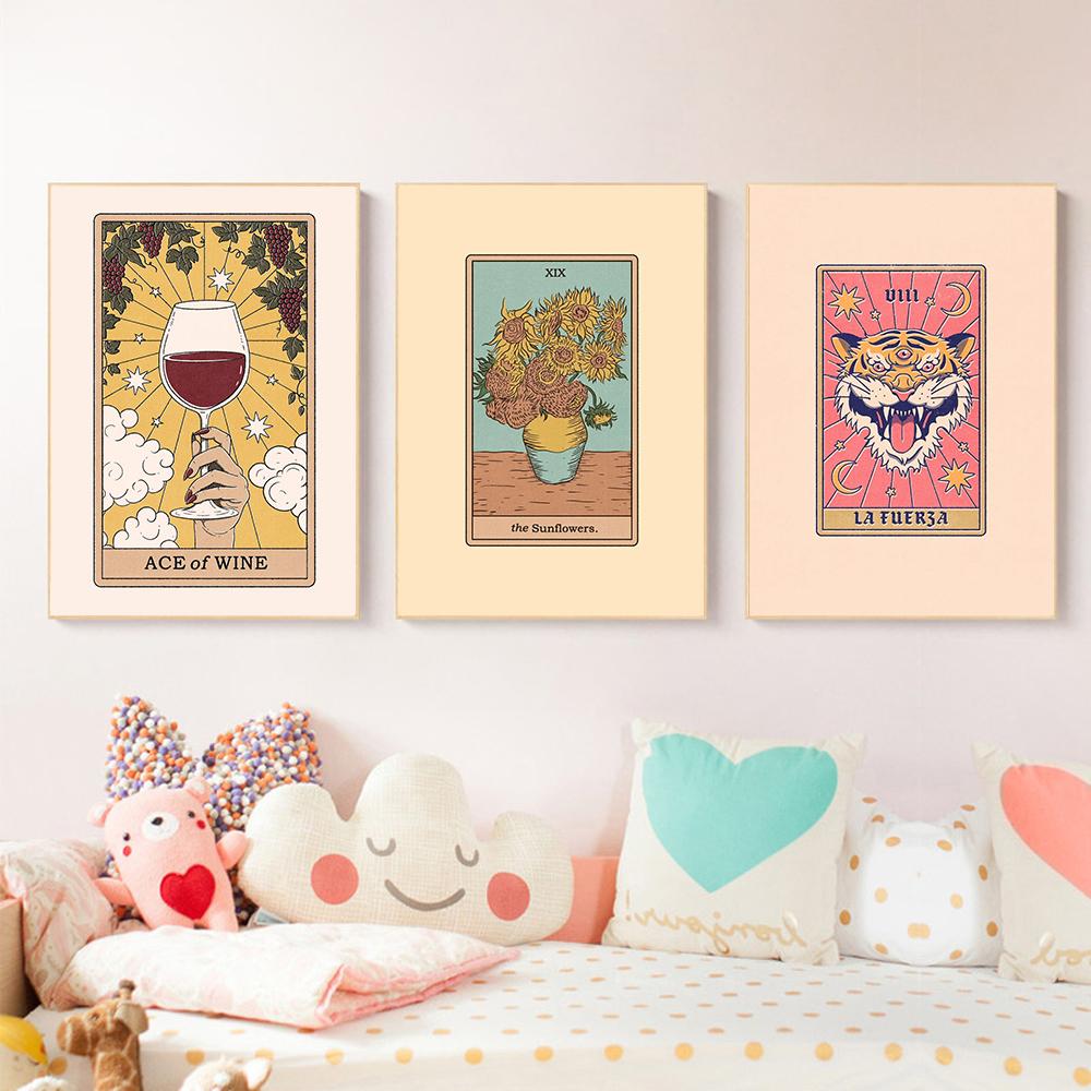 Венера подсолнухи плакат карты Таро настенные художественные фотографии живопись кошка вино пицца абстрактные принты на холсте гостиная домашний декор