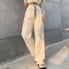 Женские брюки с эластичной резинкой и высокой талией, регулируемые длинные брюки с завязками, однотонные прямые широкие повседневные брюки для повседневной носки