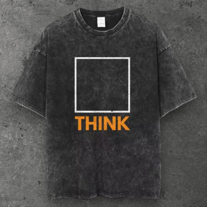 Mens Think Outside The Box Graphic Cotton T Shirt Black Y2K Streetwear S-3XL