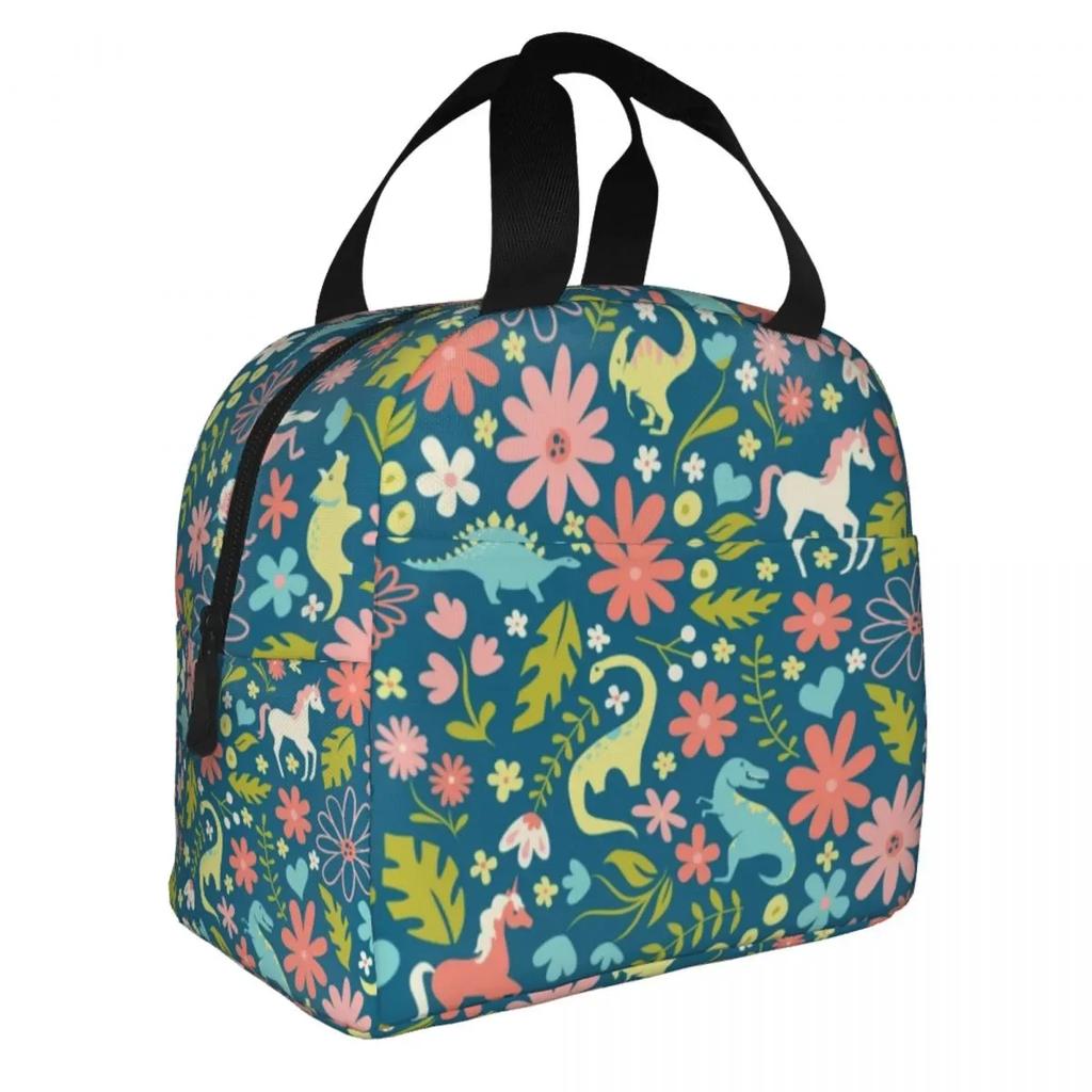 Мультяшный принт динозавра Термоизолированная сумка для ланча Женская портативная сумка-тоут для ланча для кемпинга на открытом воздухе Путешествий Многофункциональный контейнер для еды