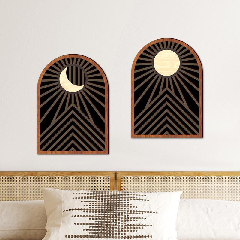 2Pc Wooden Wall Stickers Farmhouse Decoration Wooden Ornament Bohemia Art Installations Retro Hollow Flower Wall Hanging