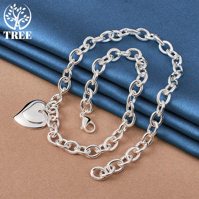 Ювелирные изделия из стерлингового серебра 925 пробы с подвеской в виде двойного сердца 18-дюймовой цепочки и ожерелья