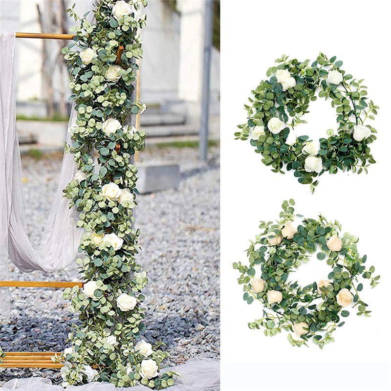 Eucalyptus 195m Artificial With Rose Garland Vine Hanging Party Wedding Decor