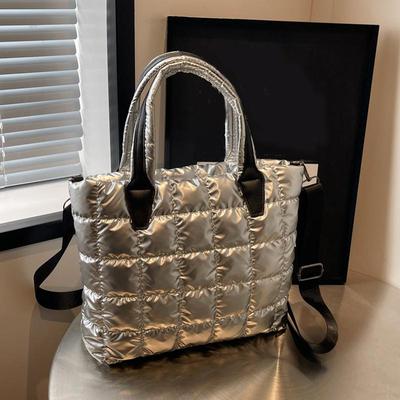 Стеганая мягкая сумка-тоут из нейлона, однотонная сумка-портфель, женская сумка через плечо, женская сумка большой емкости