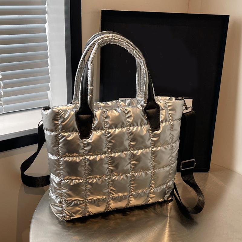 Стеганая мягкая сумка-тоут из нейлона, однотонная сумка-портфель, женская сумка через плечо, женская сумка большой емкости