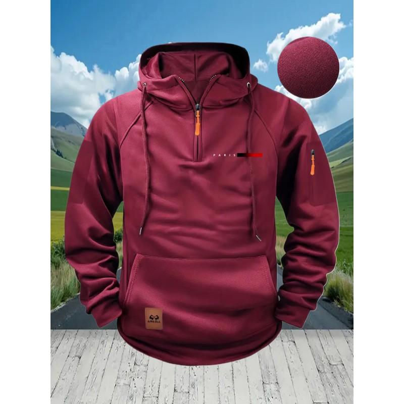 Mens Winter Hooded Zip-Up Sweatshirt With Multiple Pockets Casual Long Sleeve Pullover