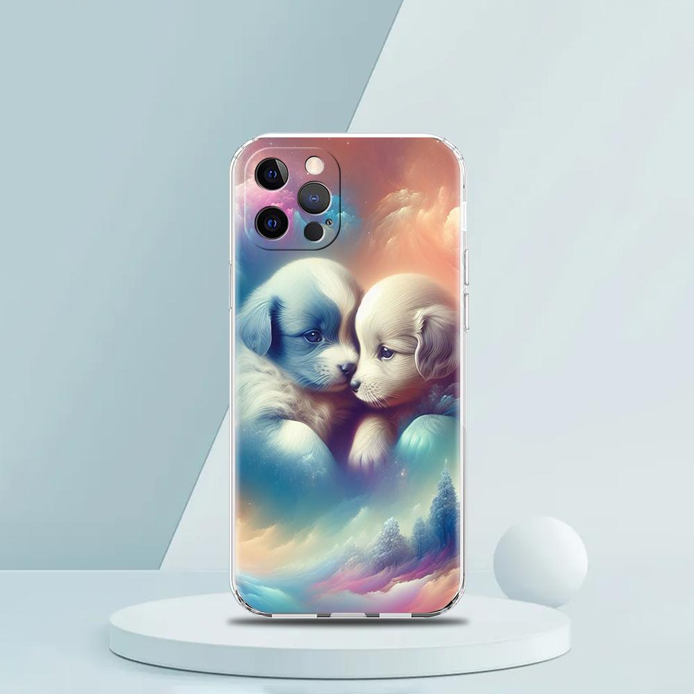 Мягкий прозрачный чехол-бампер из ТПУ для iPhone 16 15 14 13 12 11 Pro Max XR 8 7 Plus Ударопрочный корпус Милый рисунок с маленькой собачкой