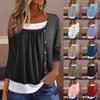 Women's T Shirt Tee Print 3/4 Sleeve Fake Two Pieces Daily Weekend Fashion Basic Regular Top