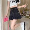 High-Waist Embroidered Denim Skirt for Summer - Stylish Slim Fit with Belt