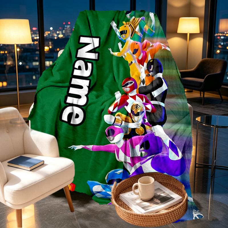 Custom Name Personalized Mighty Morphin Power Rangers Print Blankets, Home Decor, Bedroom, Sofa, Camping, Couch, Gifts for Birthday Christmas