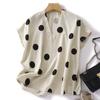 Summer Blouses Cotton and Linen Tops Artistic Loose Casual Polka Dot V-neck Short Sleeved Top Shirt Women