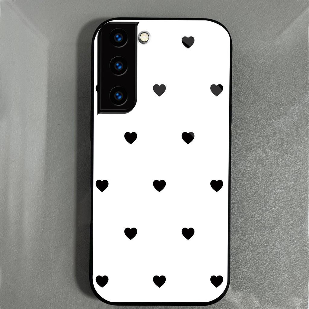 Черный Чехол для Телефона с Рисунком Сердечек для Samsung Galaxy S22+ S22 S21 FE S21+ Акриловая Задняя Панель TPU Бампер Ударопрочный Защитный Чехол, Минималистичный Корейский Стиль
