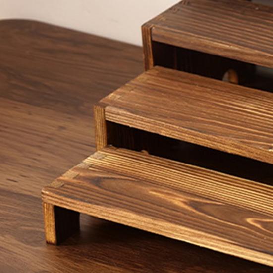 4Pcs/Set Wooden Tiered Riser Display Stand 4-Tie Perfume Organizer Stand Rustic Dessert Spice Figure Display Rack Riser Shelf Decoration