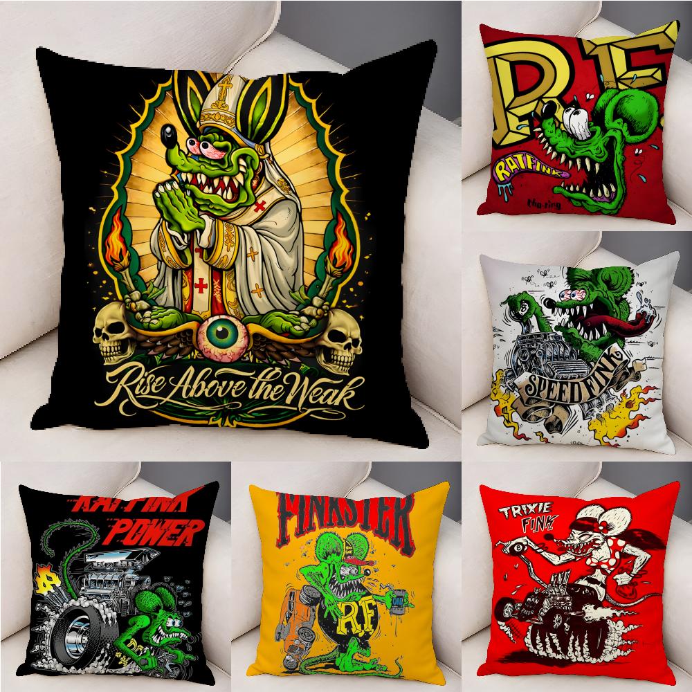 Modification culture choppers RRat Fink Natural Linen Organic Fabric DoubleSided Printing Sofa Home Decor Gift Pillow Case