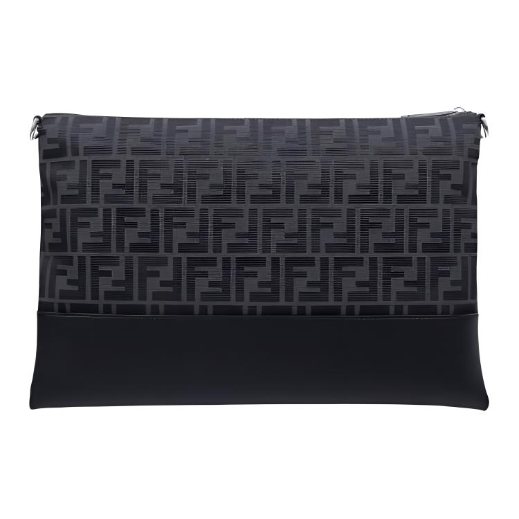 Fendi Кожаная сумка-клатч с принтом и пэчворком, маленькая мужская, черная 7N0144-ARK1-F1IKJ