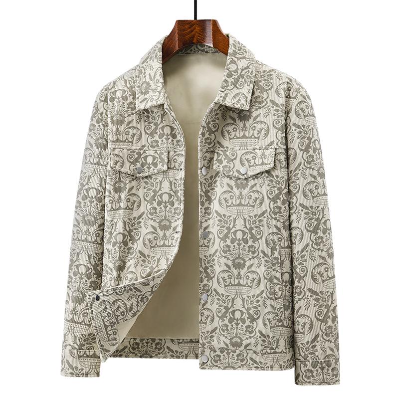 Men's Trendy Corduroy Jacket: Lapel, Full-Print, Spring/Autumn Casual Wear