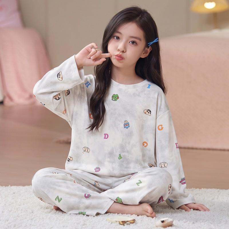 Girls Cotton Long Sleeve Pajama Set Loose Fit Cartoon Print Sleepwear Kids Teens