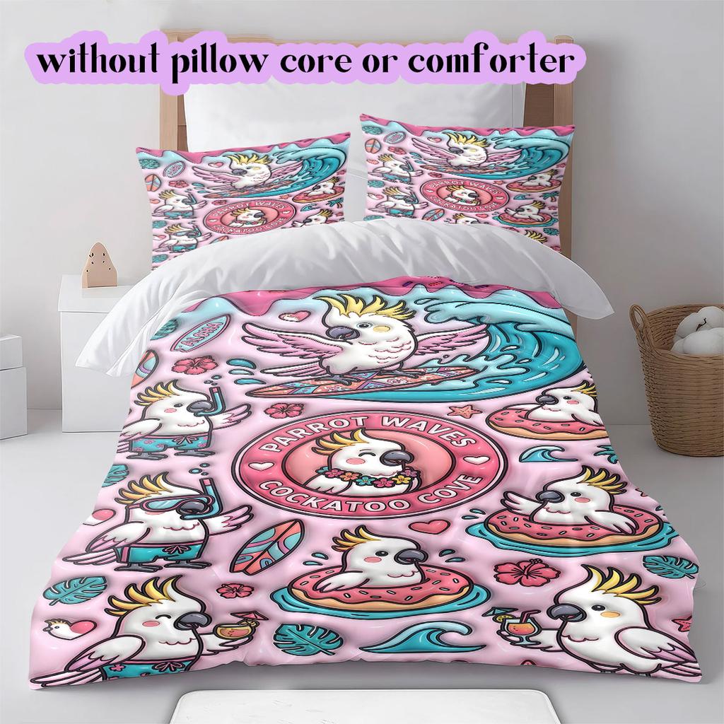 Cute animals surfing Pattern Bedding,Quilt Set Quilt Cover Pillowcase Home Birthday Gift (1*duvet cover+2*pillowcase,without core)