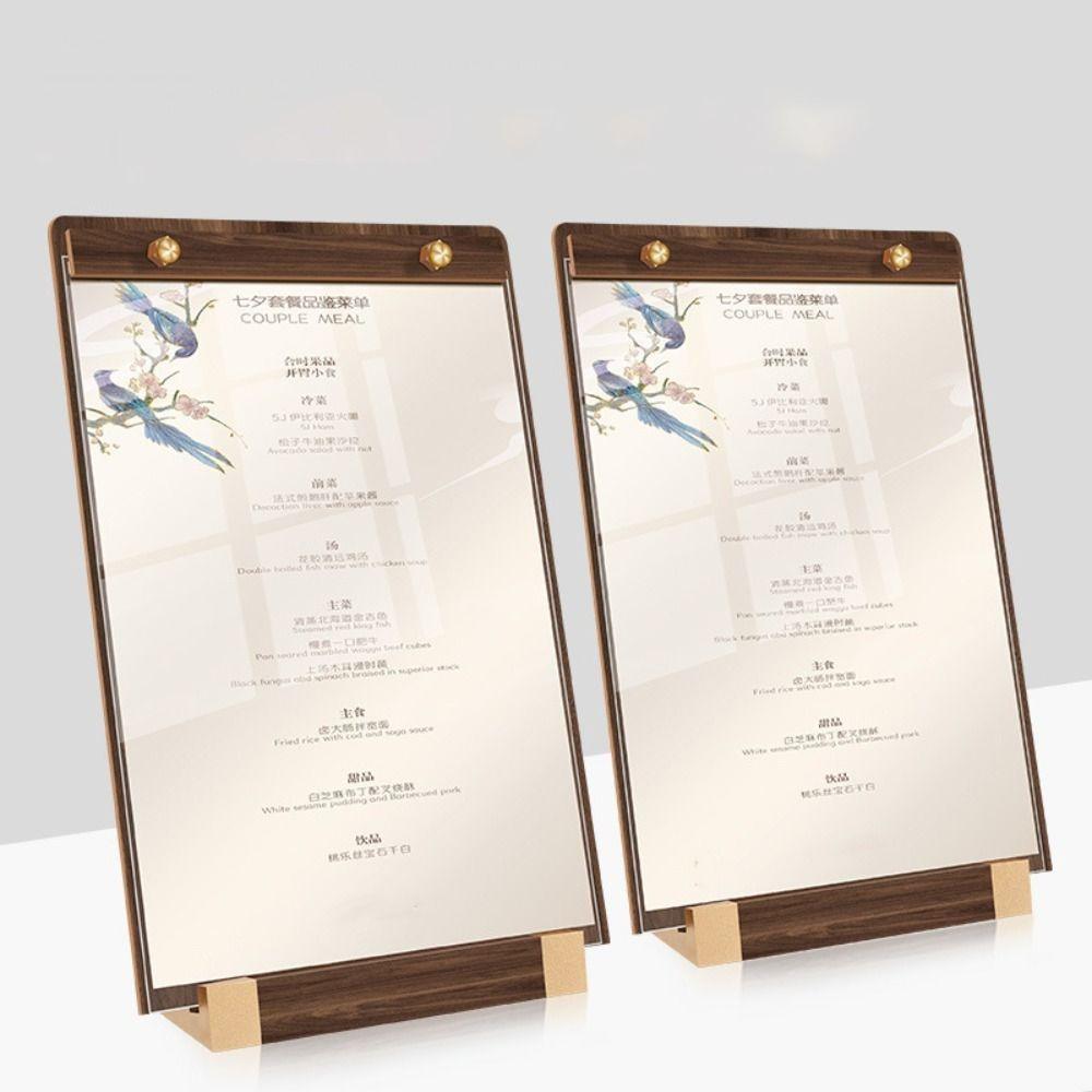 A4/A5 Walnut Wood Menu Clipboard Non-slip Base Table Top Sign Display Shelf Office