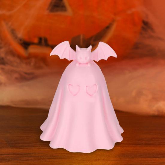 Halloween Ghost Figurine Cute Pink Ghost Holding Moon Statue Resin