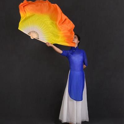 1 шт. Профессиональный 100% натуральный шелковый веер, китайский народный веер, шелковый веер, реквизит для танца живота, веера, градиент, белый/желтый/оранжевый