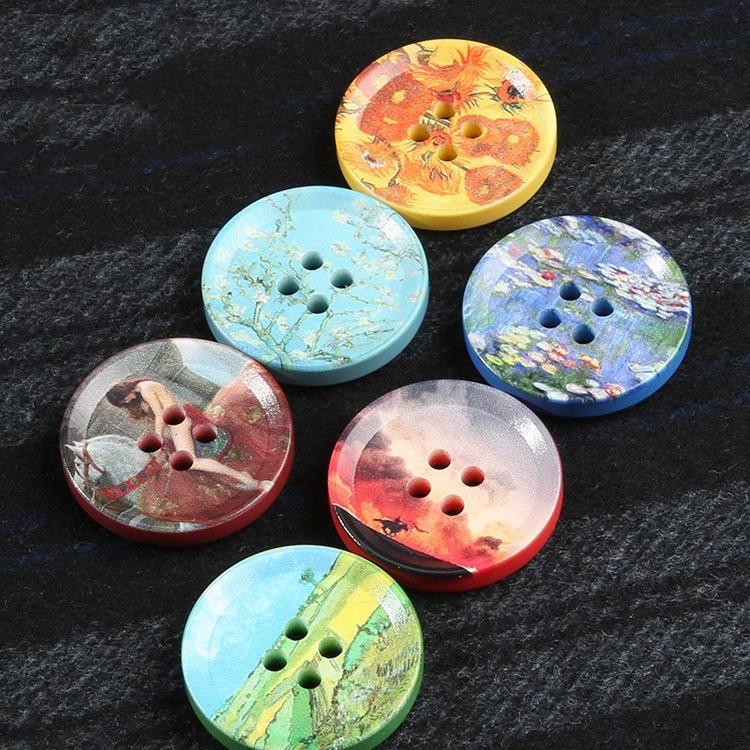 Round Oil Painting Buttons for Wool Coats Clothing and DIY Sewing Accessories