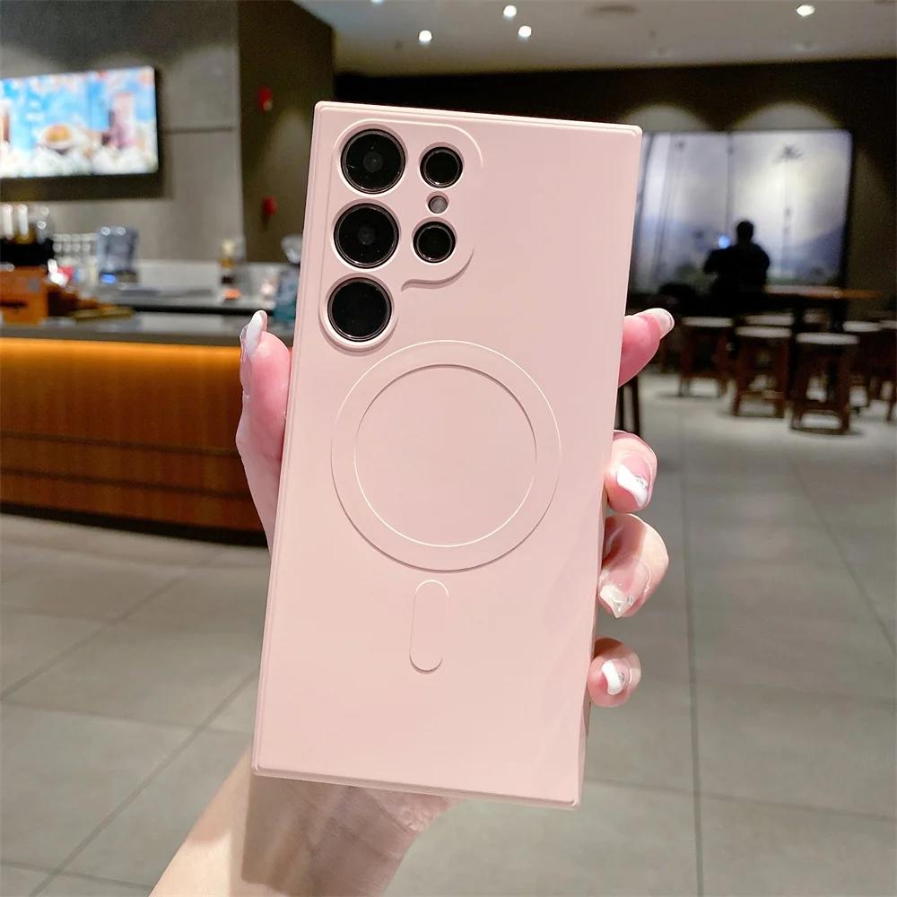 Жидкий силикон для чехла Magsafe Wireless Charge для Samsung Galaxy S25 S24 Ultra S23 S22 S21 A55 A15 A35 A05 Противоударный чехол