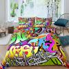 3D Graffiti Hip-Hop Duvet Cover and Pillowcase, Teen Bedding Set Artistic Style Bedroom Decor, Gift for Boys and Girls