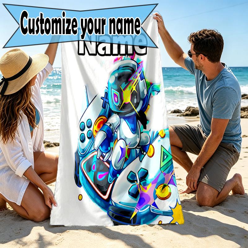 Custom Name Personalized Cosmic Bot Crew Print Beach Towel, for Trip Camping Beach Party Home Decor, Birthday Gift for Family & Friends