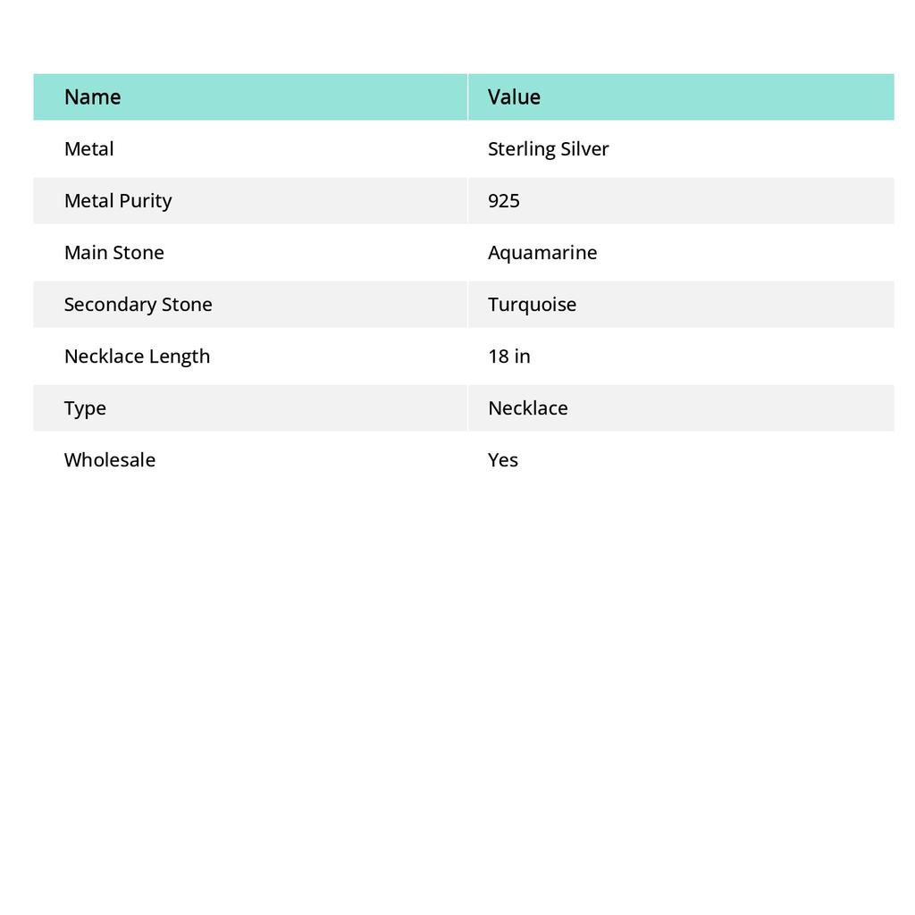Аквамарин, Бирюза Ручная работа Ожерелье из стерлингового серебра 925 пробы 18" A7G83
