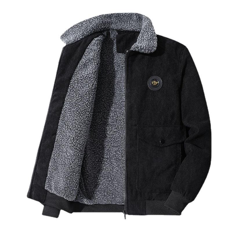 Зимняя вельветовая куртка мужская мантия хлопок флис зимняя хлопковая куртка лацкан овчина мужская куртка одежда для папы