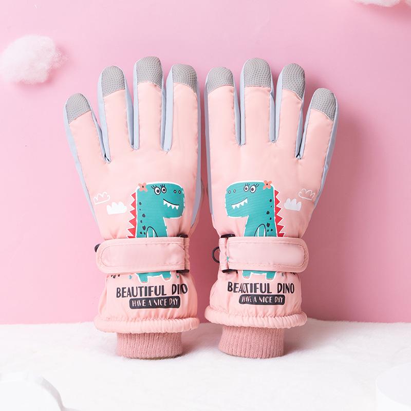 Детские лыжные перчатки Winter Plus Velvet Touch Screen для верховой езды, с пятью пальцами, нескользящие, ветрозащитные, милые, теплые, для детей и студентов