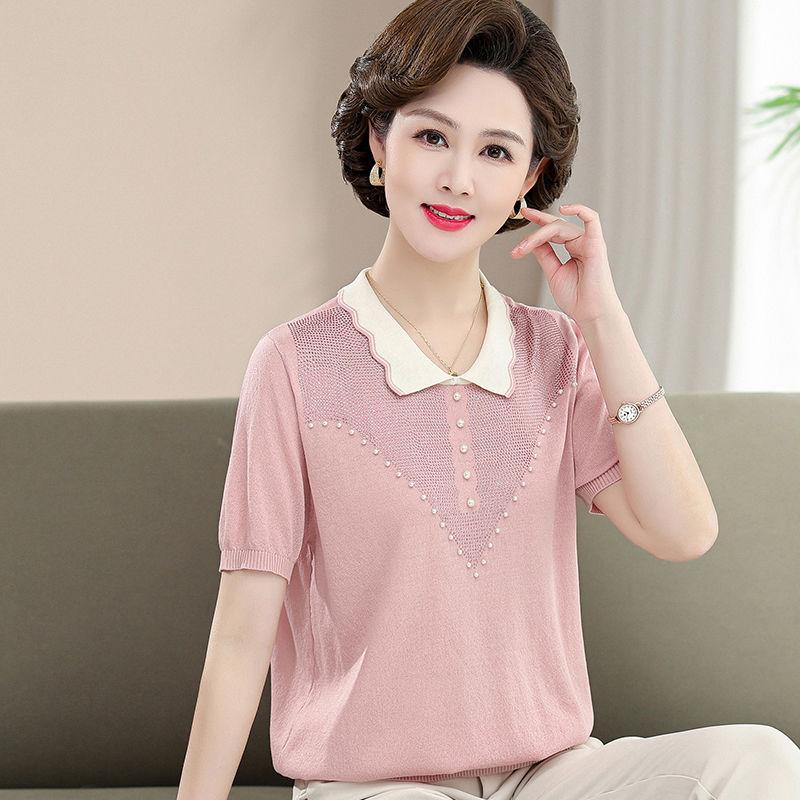 Футболка Mom Summer с короткими рукавами, средний возраст, Ice Silk, женский топ, средний возраст, трикотажная футболка