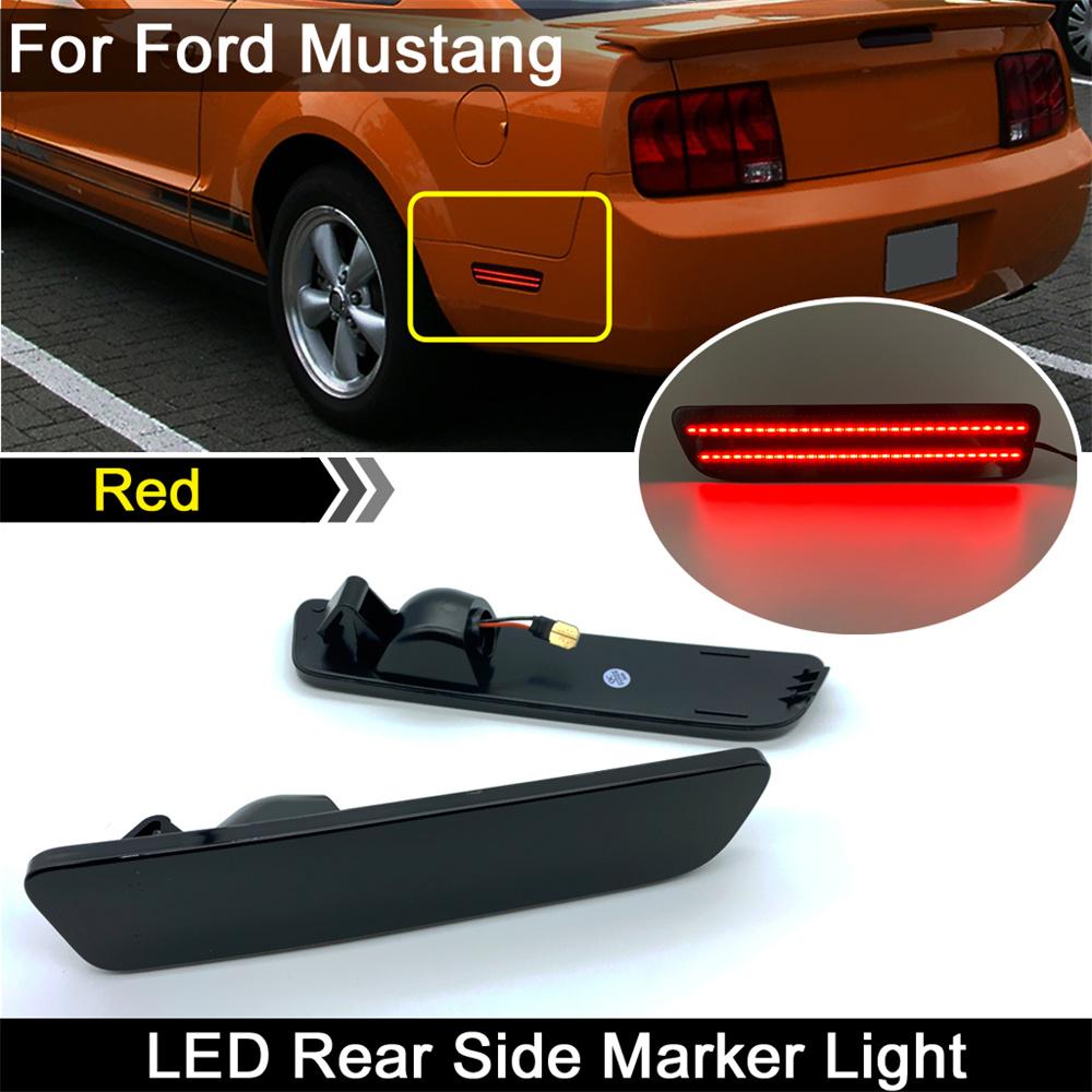For 2005-2009 Ford Mustang Smoked Led Rear Bumper Side Marker Light Red Lamp