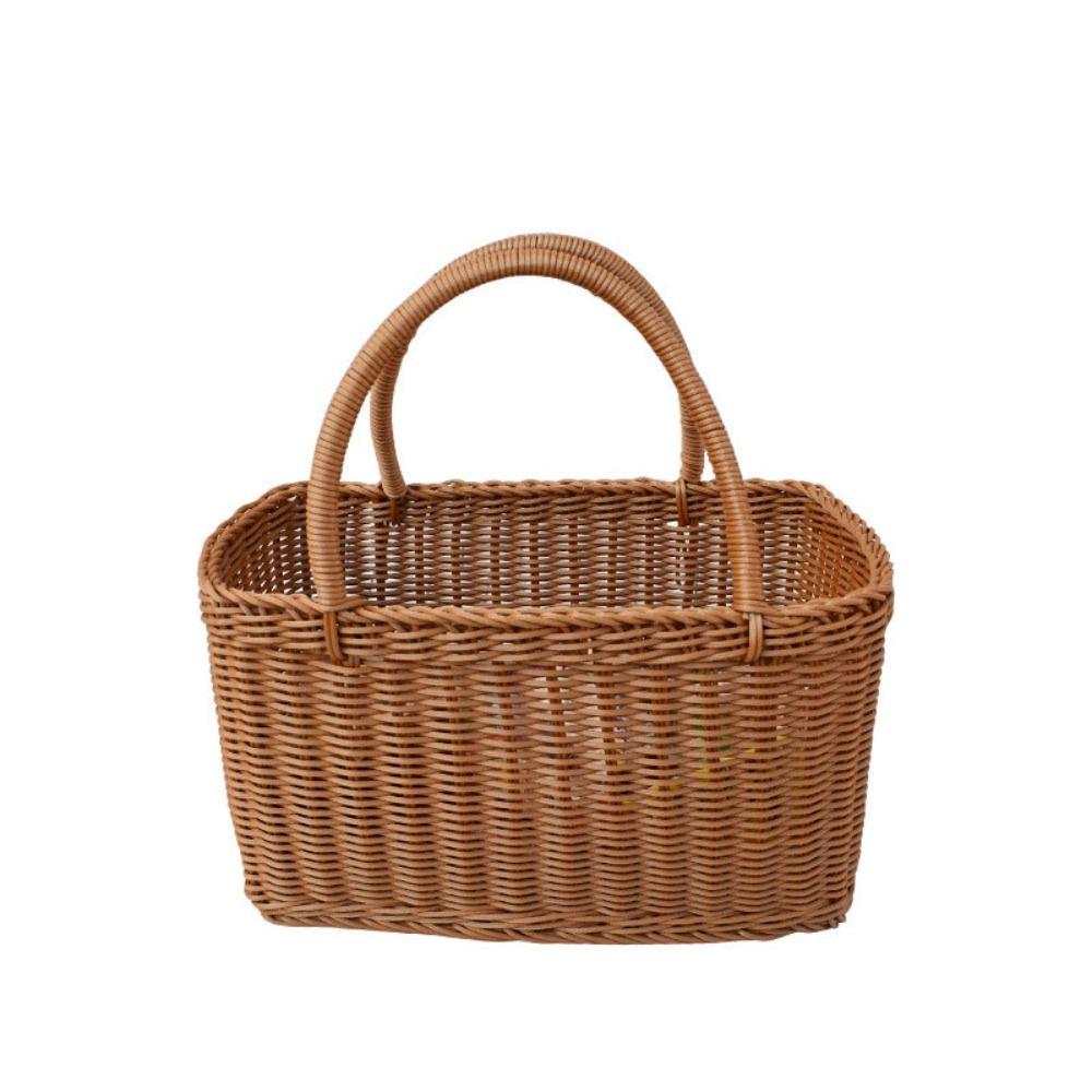 With Handle Picnic Basket Rattan Flower Basket Decorative Woven Basket  Fruit