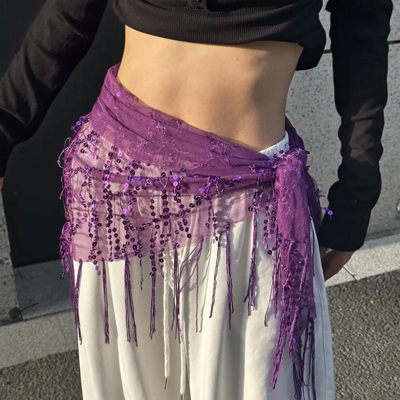 Versatile Belly Dance Waist Chain Tassel Triangular Scarf Waist Belt Jazz Dance Accessories Indian Dance Holiday Fart Curtain