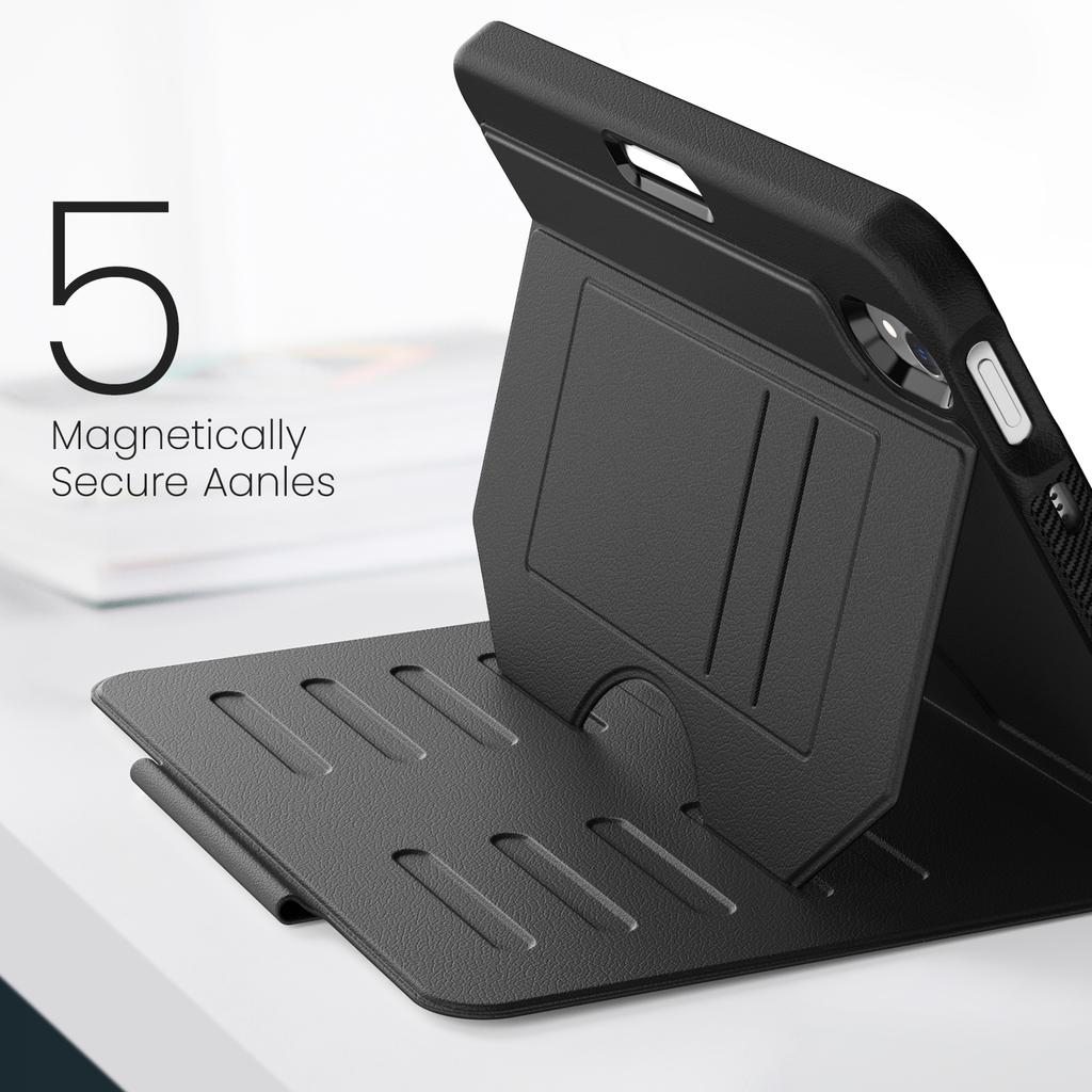 Full Protection iPad Mini 6/7 A17 Pro Folio Leather Case with Card Slot Pencil Slot & Multi-Angle Stand Flip Cover