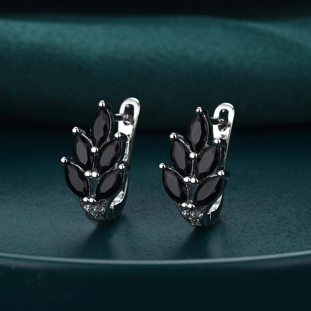 Black Awn Женские серьги-кольца в форме листа с черным камнем