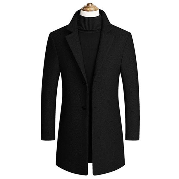 Winter Wool Jackets Men Casual Slim Outwear Long Trench Coat