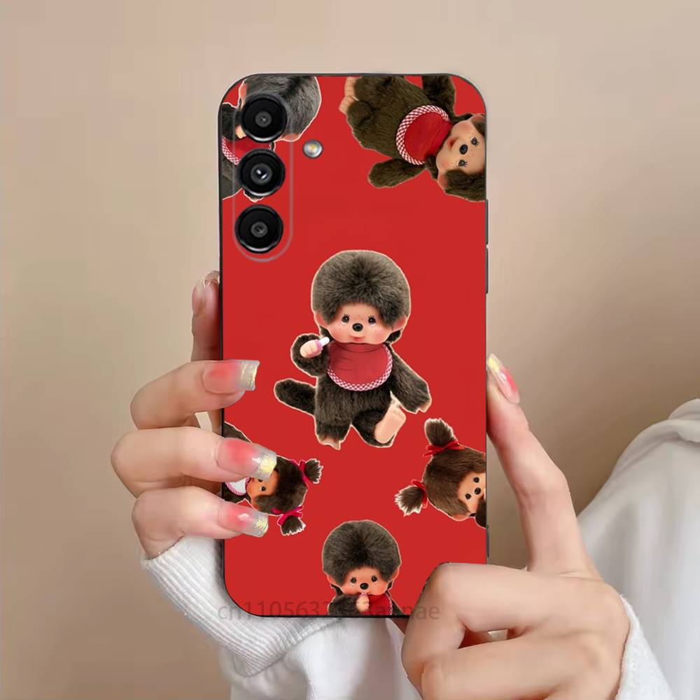 Милый чехол для телефона Monchhichis для Samsung S25,24,21,22,23,S30,Ultra,S20,Plus,Fe,Lite,Note,S10,S9, Черный Мягкий чехол