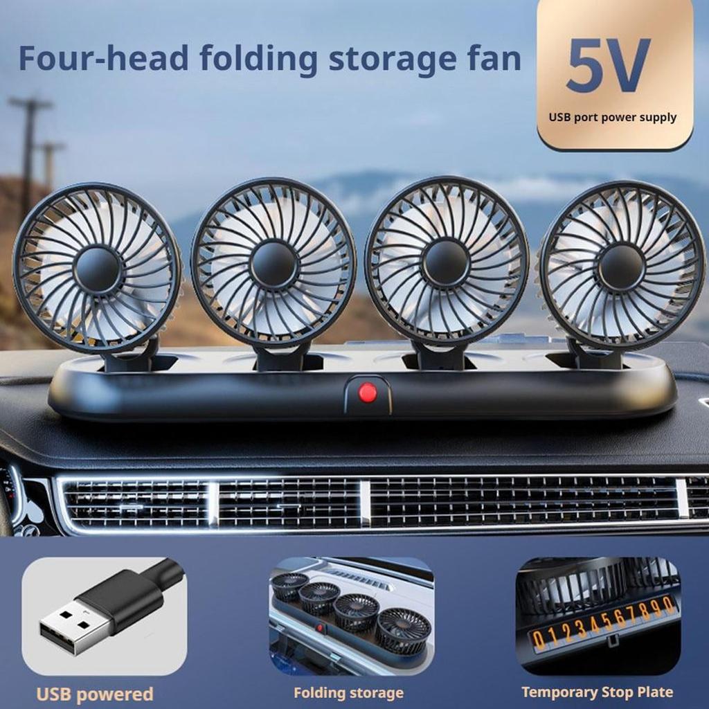 Car Fan 5/12/24V,360 Degree Rotatable Car Fan,Electric 3 Speed Four Head Fans,Strong Dashboard CoolCirculator Fan